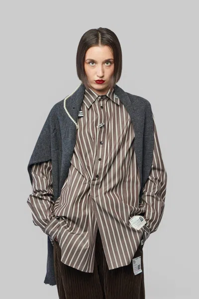 Miharayasuhiro Striped Twisted-detail Shirt In Brown