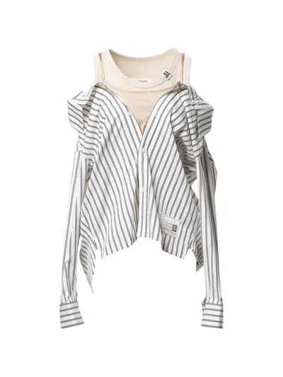 Miharayasuhiro Striped Cold-shoulder Shirt In White