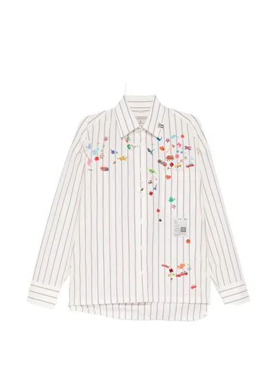 Miharayasuhiro Kids Sticker Printed Stripe Shirt In Metallic