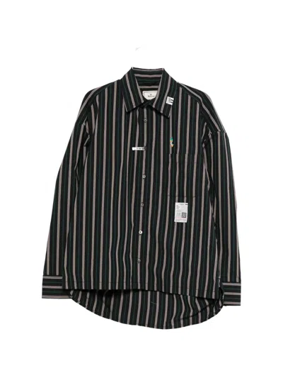 Miharayasuhiro Striped Embroidered Shirt In Black