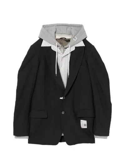 Miharayasuhiro Striped Hooded Jacket In Black