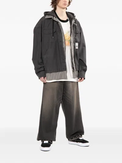 Miharayasuhiro Striped Hooded Jacket In Black