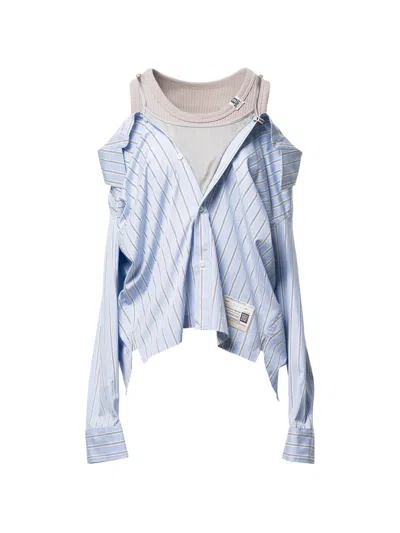 Miharayasuhiro Striped Layered Shirt In Blue