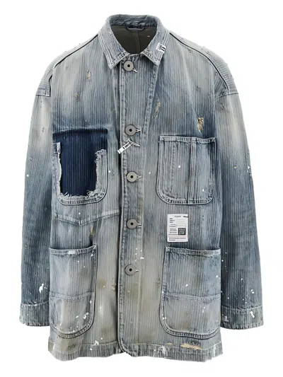 Miharayasuhiro Striped-pattern Jacket In Blue