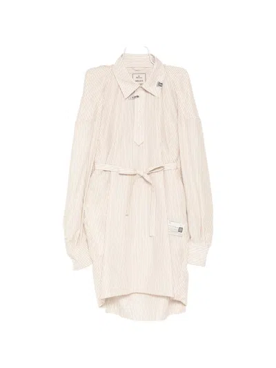 Miharayasuhiro Striped Sleeveless Shirt Dress In Neutral
