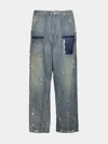 Miharayasuhiro Stripe-pattern Paint-splatter Jeans In Blue