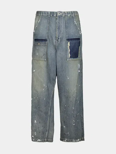 Miharayasuhiro Stripe-pattern Paint-splatter Jeans In Blue