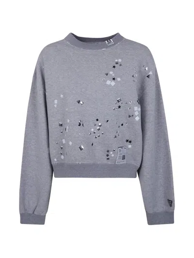 Miharayasuhiro Stud-embellished Distressed Sweatshirt In Gray