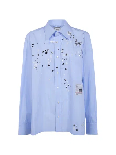 Miharayasuhiro Stud-embellished Striped Shirt In Blue