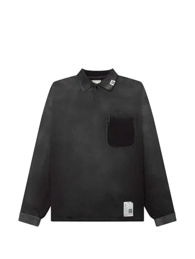 Miharayasuhiro Sun Faded L/s Polo Shirt In Black