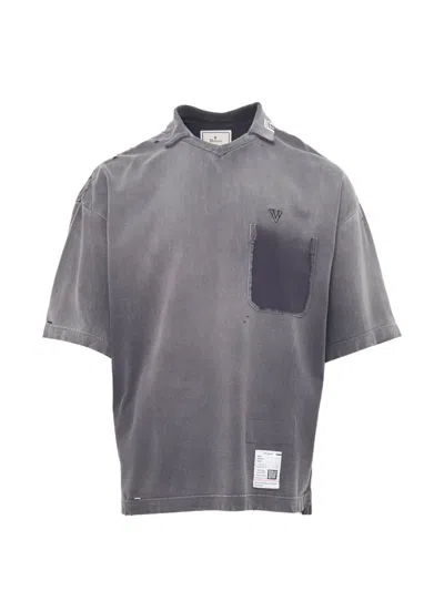 Miharayasuhiro Sun-faded Like Collared T-shirt In Gray