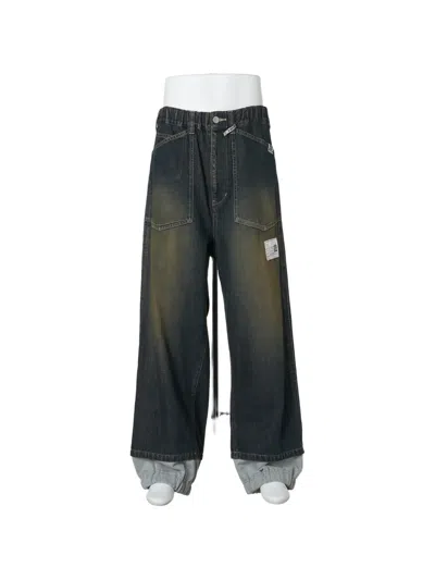 Miharayasuhiro Sweat Layered Denim Pants In Blue
