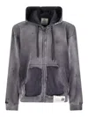 Miharayasuhiro Hooded Sweatshirt With Distressed Finish And Front Pockets In Gray