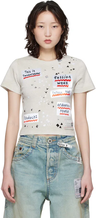 Miharayasuhiro Taupe Embellished Sticker Mini T-shirt In Gray