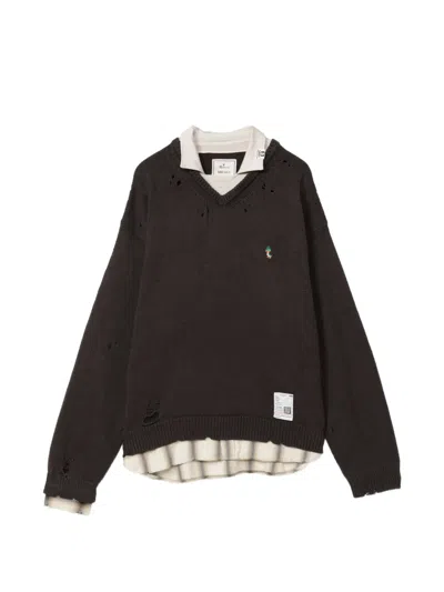 Miharayasuhiro Triple Layered Collar Sweater In Brown