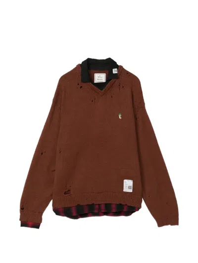 Miharayasuhiro Triple Layered Collar Sweater In Brown