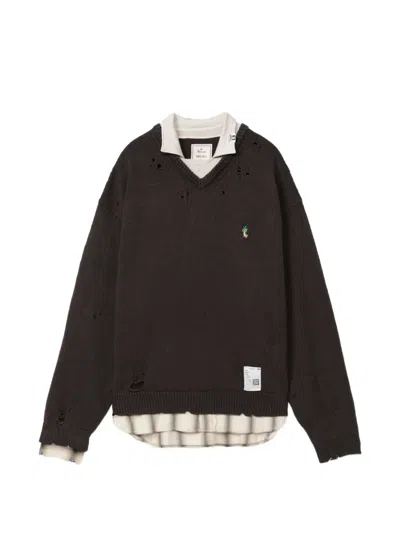 Miharayasuhiro Triple Layered Collared Knit Sweater In Brown
