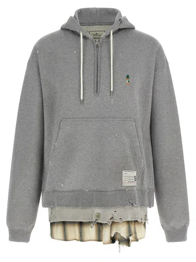 Miharayasuhiro Triple Layered Half-zip Sweatshirt Black In Gray