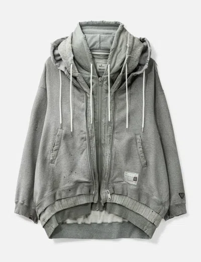 Miharayasuhiro Triple Layered Zip-up Hoodie In Gray