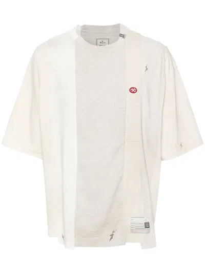 Miharayasuhiro Vertical Switching Cotton T-shirt In Neutrals