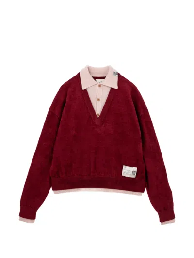 Miharayasuhiro V-neck Logo-patch Jumper In Red
