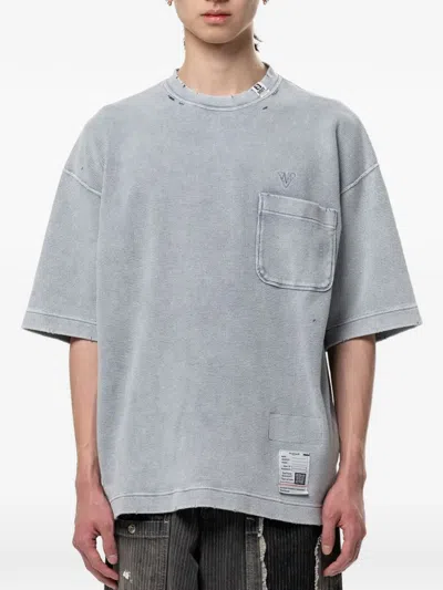 Miharayasuhiro Waffle-knit Chest-pocket T-shirt In Gray