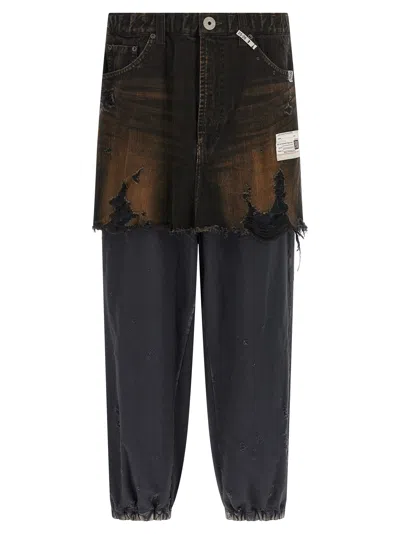 Miharayasuhiro Waist Layered Denim Pants Black