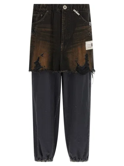 Miharayasuhiro Waist Layered Denim Pants In Black