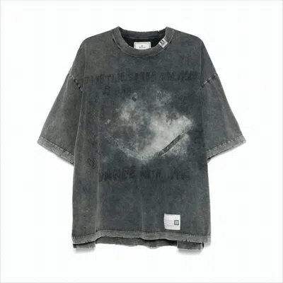 Miharayasuhiro Washed Charcoal Grey Oversized Tee With Distressed Graphics In White