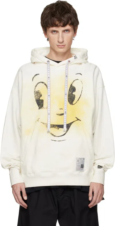 Miharayasuhiro Happy Face Printed Distressed Hoodie In White