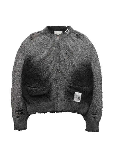 Miharayasuhiro Zip-up Distressed Cardigan In Gray