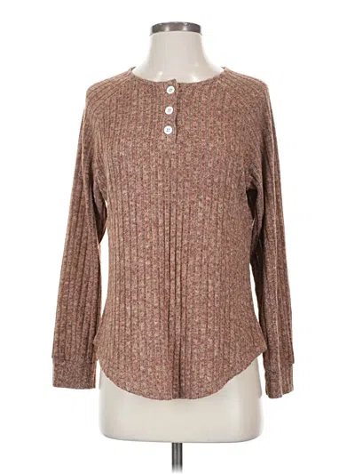Pre-owned Miholl Long Sleeve Henley Shirt In Brown