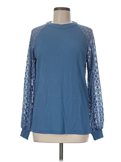 Pre-owned Miholl Long Sleeve Top Blue Mock Neckline Tops