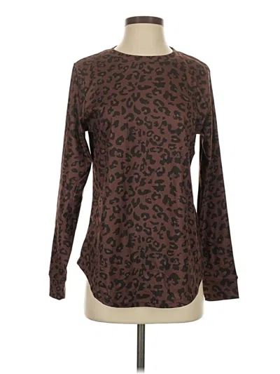 Pre-owned Miholl Long Sleeve Top Brown Crew Neck Tops