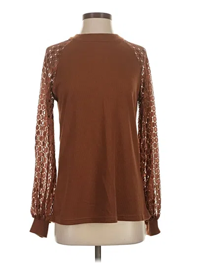 Pre-owned Miholl Long Sleeve Top Brown Mock Neckline Tops