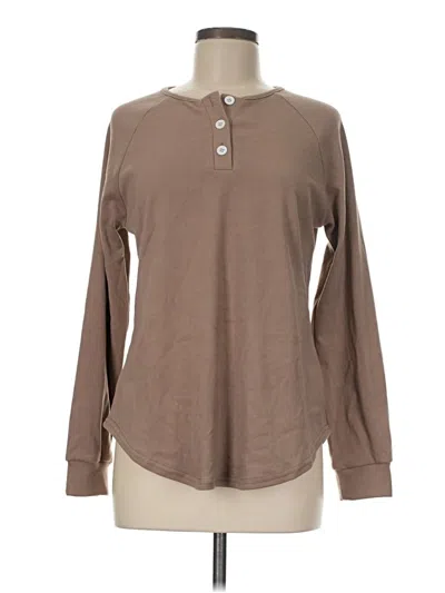 Pre-owned Miholl Long Sleeve Top Brown Mock Neckline Tops