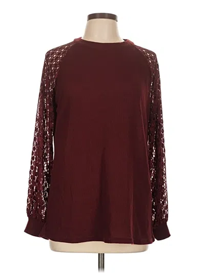 Pre-owned Miholl Long Sleeve Top Burgundy Crew Neck Tops