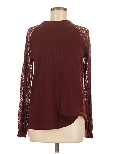 Pre-owned Miholl Long Sleeve Top Burgundy Mock Neckline Tops