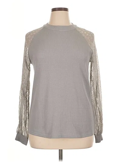 Pre-owned Miholl Long Sleeve Top Gray Mock Neckline Tops
