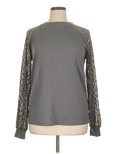 Pre-owned Miholl Long Sleeve Top Gray Mock Neckline Tops