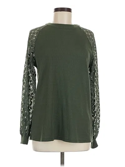 Pre-owned Miholl Long Sleeve Top Green Keyhole Neckline Tops
