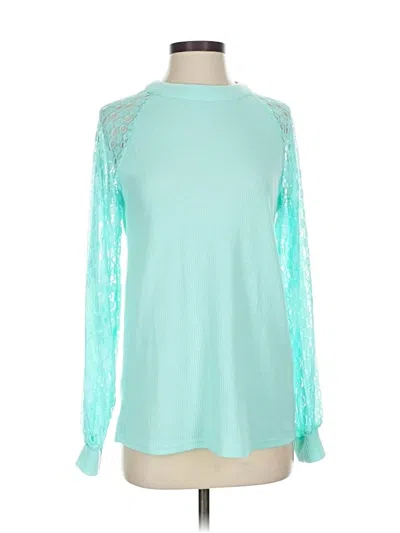 Pre-owned Miholl Long Sleeve Top Teal Mock Neckline Tops In Blue