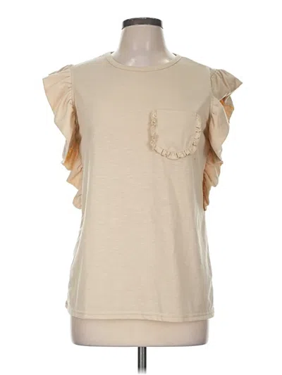 Pre-owned Miholl Short Sleeve Top Tan Ruffles Neckline Tops