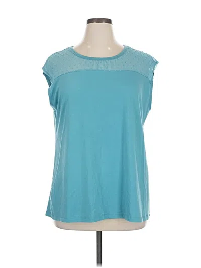 Pre-owned Miholl Short Sleeve Top Teal Scoop Neck Tops In Blue