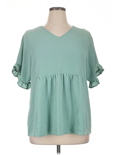 Pre-owned Miholl Short Sleeve Top Teal V-neck Tops