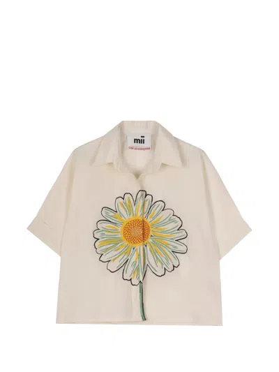 Mii Alba Floral-embroidered Short-sleeve Shirt In Neutral