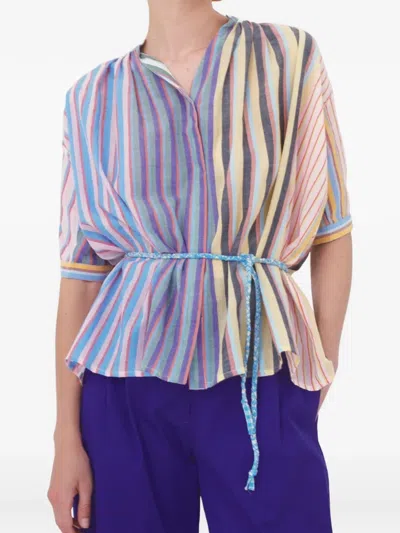 Mii Artemis Striped Cotton Shirt In Blue