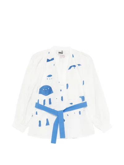 Mii Claudie Embroidered Belted Blouse In White