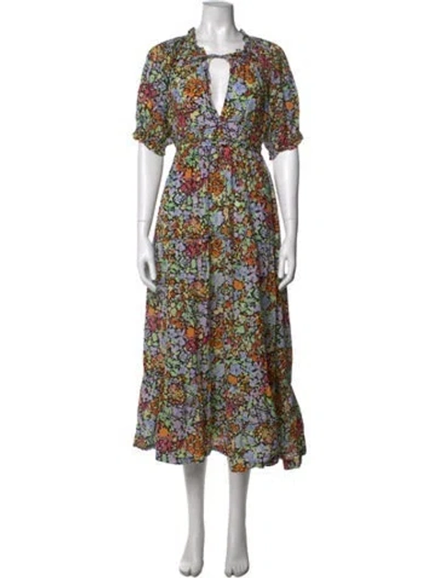 Pre-owned Mii Collection Floral Print Midi Length Dress In Multicolor