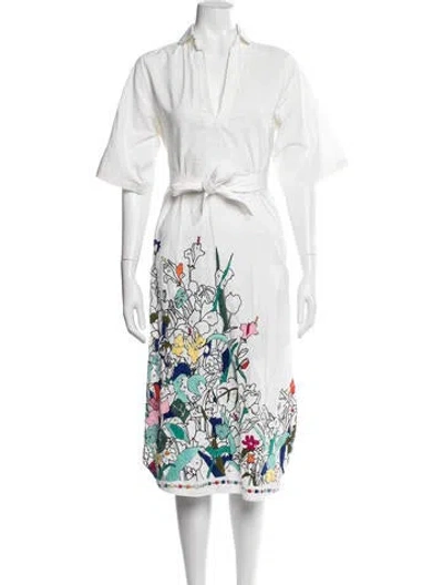 Pre-owned Mii Collection Floral Print Midi Length Dress In Neutrals